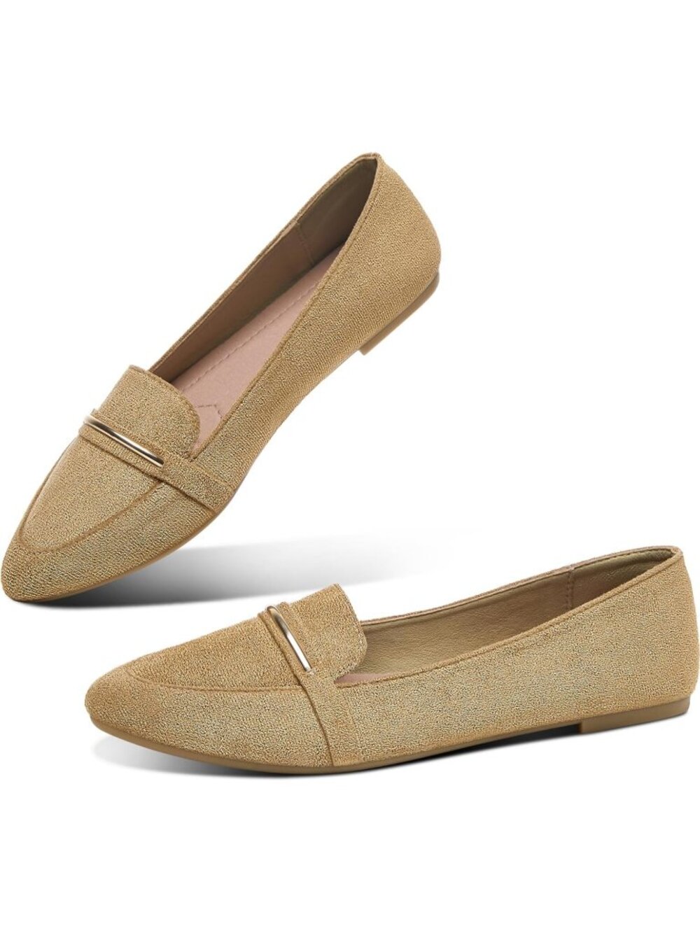 Women's Khaki Faux Suede Comfortable Loafer Slip On Ballet Flat Cute Shoe